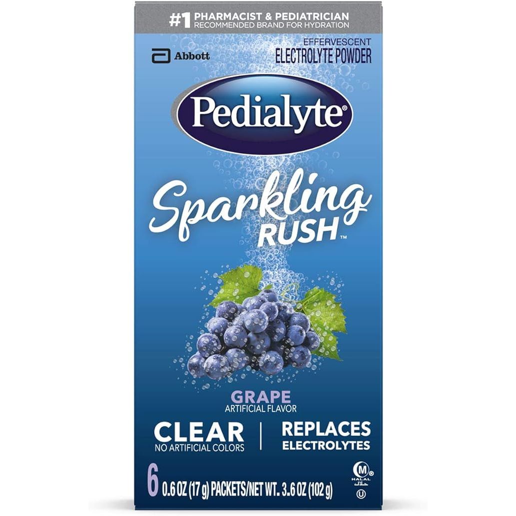 Pedialyte sports and energy drink packets, 6x17g, in a group, designed for hydration and energy boost by Pasteur Pharmacy.