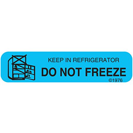 Blue Pharmex 1-15G Dont Freeze Keep permanent paper label from Pasteur Pharmacy, 1 9/16 x 3/8 inches, for stationery use.