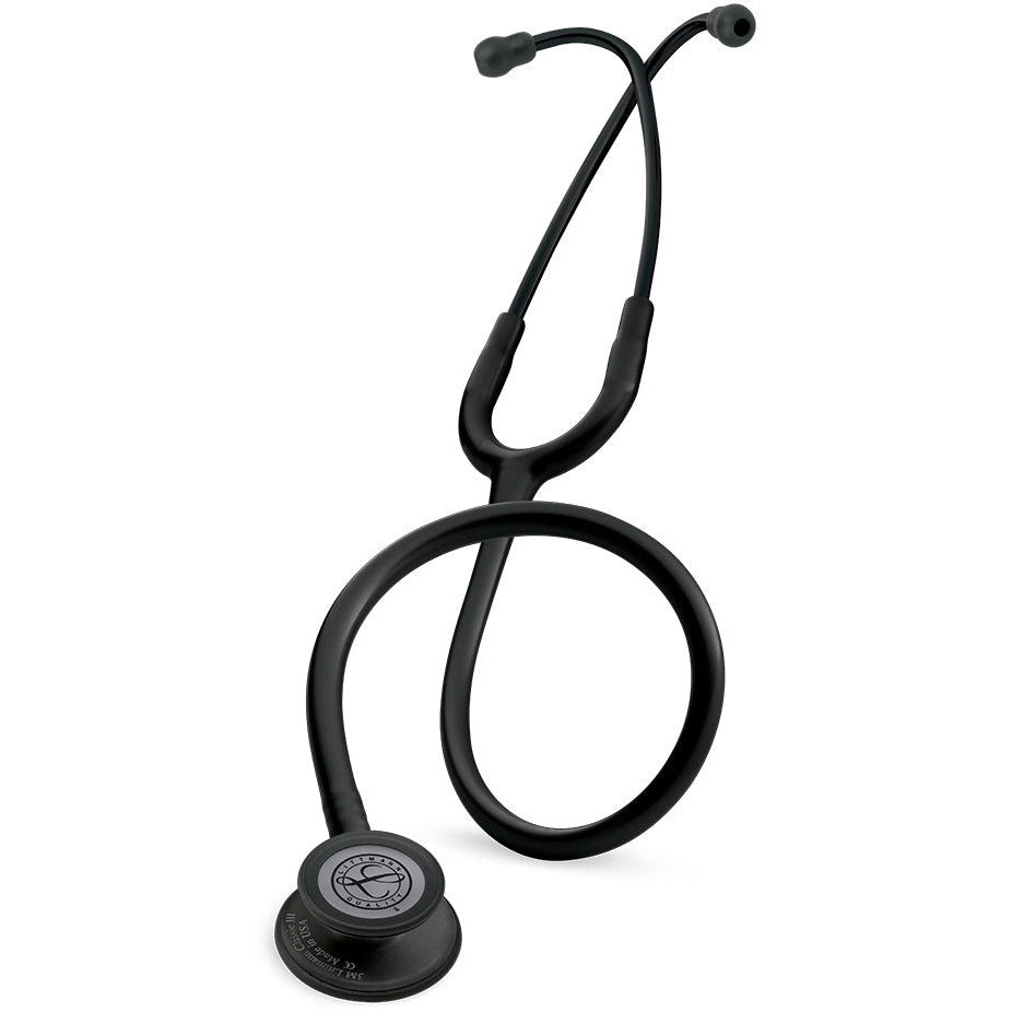 All-black 3M Littmann Classic III monitoring stethoscope with dual-sided chest piece and flexible tubing, designed for medical professionals.