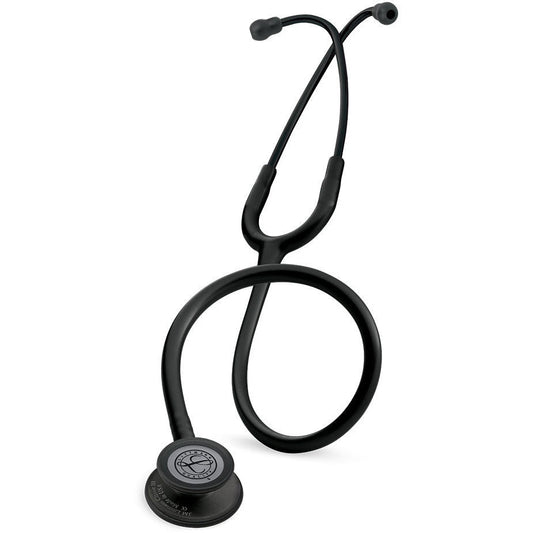 All-black 3M Littmann Classic III monitoring stethoscope with dual-sided chest piece and flexible tubing, designed for medical professionals.