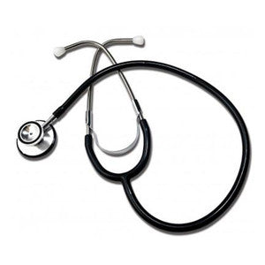 Black Graham Field Grafco dual-head stethoscope, medical instrument with flexible tubing and chest piece, for healthcare professionals.