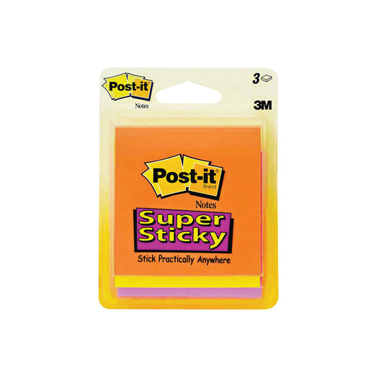 Post-it Super Sticky Notes in Marrakesh Collection, 3" x 3", with 3 pads per pack, featuring colorful, decorative designs.