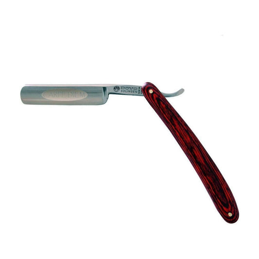 Dovo Solingen Carpe Diem 5/8" full hollow ground straight razor with carbon steel blade, displayed on a plain background.