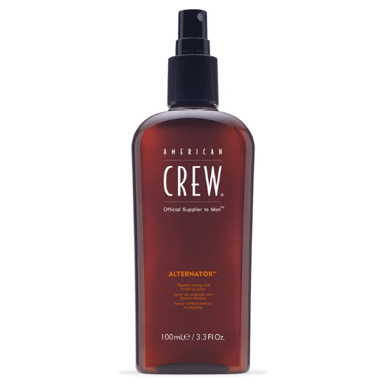 American Crew Alternator flexible styling and finishing spray in a 3.3 oz spray bottle, used for styling and finishing hair.