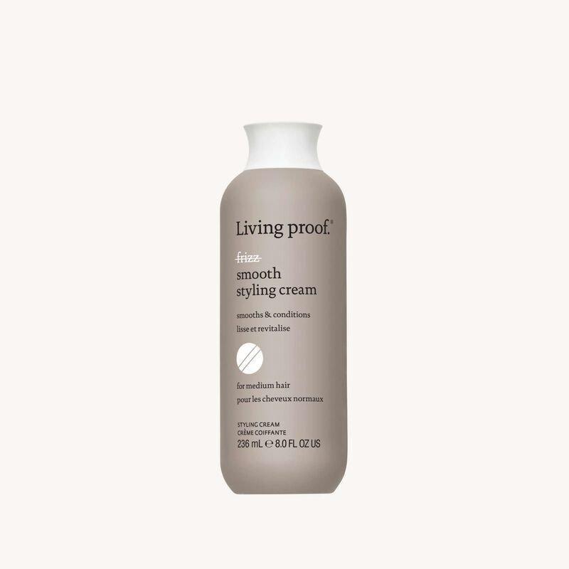 Living Proof Smooth Styling Cream in 8 oz jar, showcasing a creamy hair styling product with a sleek packaging design.