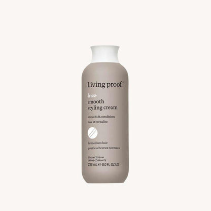 Living Proof Smooth Styling Cream in 8 oz jar, showcasing a creamy hair styling product with a sleek packaging design.