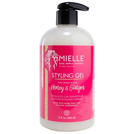 Mielle Organics Honey & Ginger Styling Gel in 13 oz jar, natural hair styling product with honey and ginger ingredients.