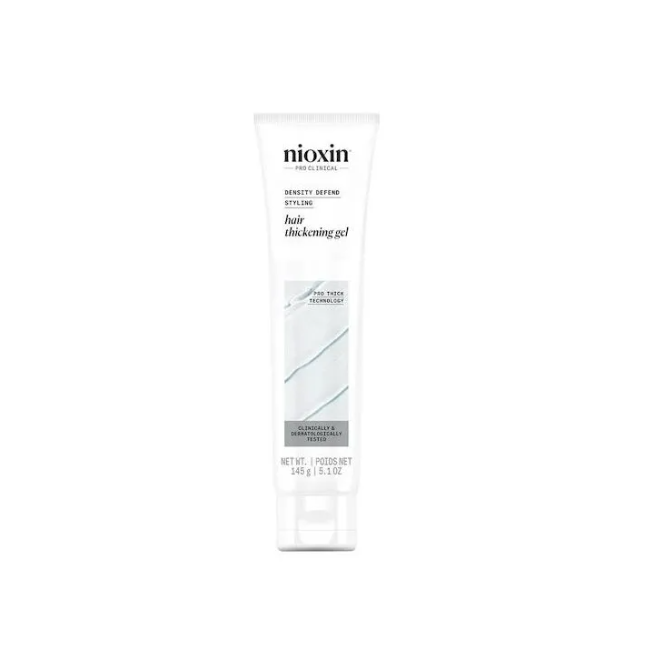 Nioxin Pro Clinical Density Defend Styling Hair Thickening Gel in 5.1 oz container, with clear gel texture and label visible