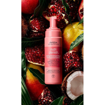Aveda Nutri-Plenish Styling Treatment Foam in a 6.7 fl oz bottle, nourishing styling foam for healthy hair, by Pasteur Pharmacy
