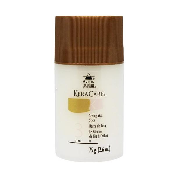 Avlon KeraCare Styling Wax Stick 2.6 oz, a natural hair styling wax stick with a sleek black packaging and product label.