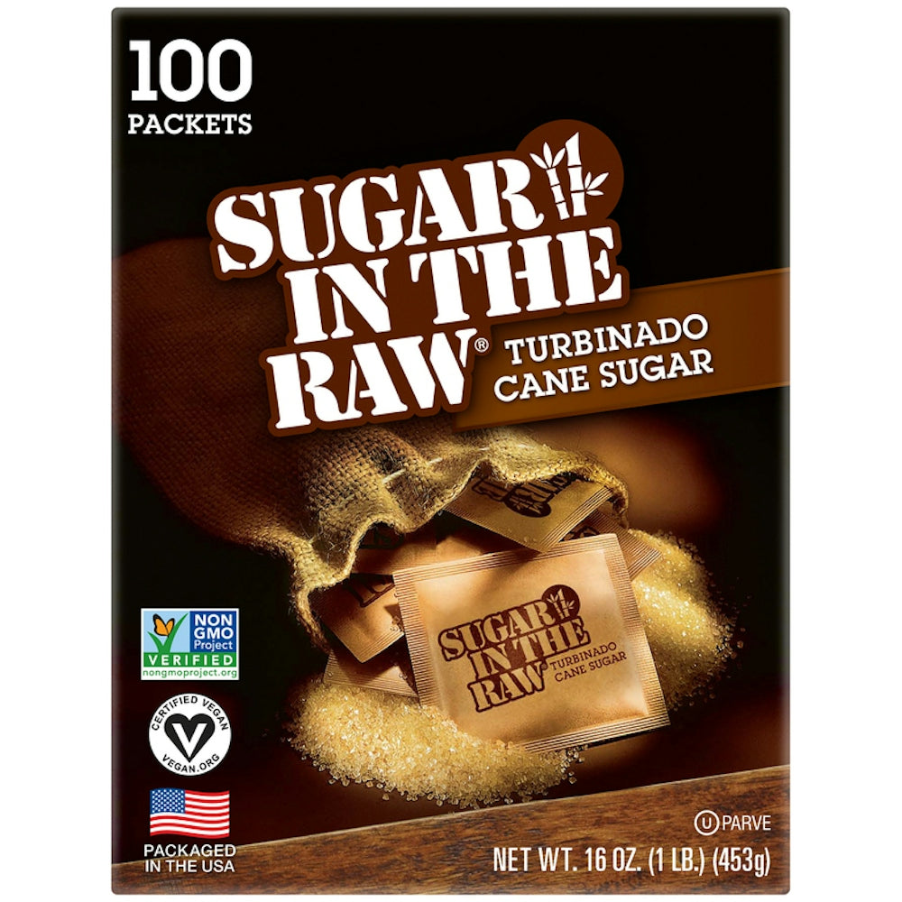 Pack of 100 Sugar In The Raw Turbinado Cane packets from Pasteur Pharmacy, 16 oz, natural sugar and sweetener product.