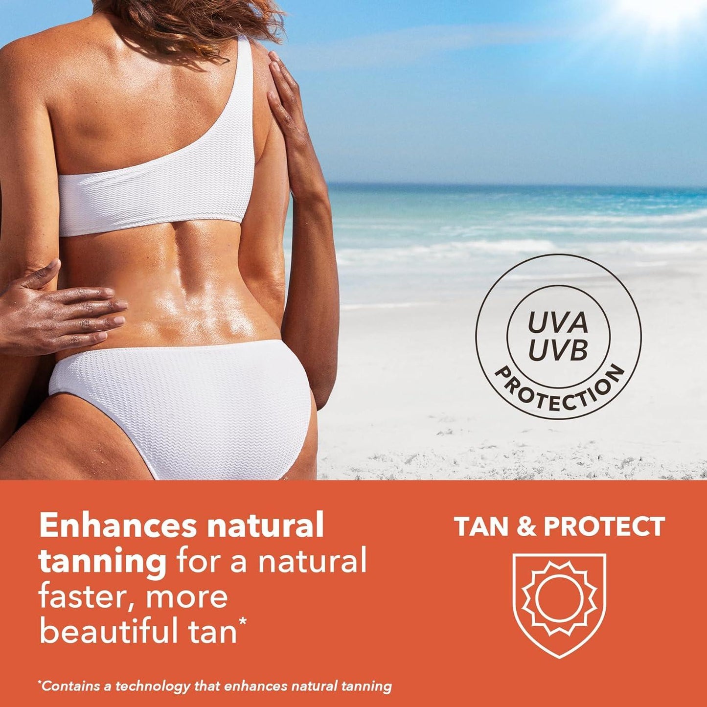 Piz Buin Tan & Protect Sun Oil Spray SPF15 in 150ml bottle, natural outdoor setting showing the spray bottle with protective sun care formula.