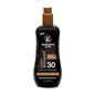 Australian Gold SPF 30 spray gel with bronzer in 8 oz bottle, sunscreen product from Pasteur Pharmacy.