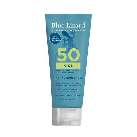 Blue Lizard Kids' Sunscreen Lotion SPF 50 in 3 fl oz bottle, gentle sun protection for children by Pasteur Pharmacy