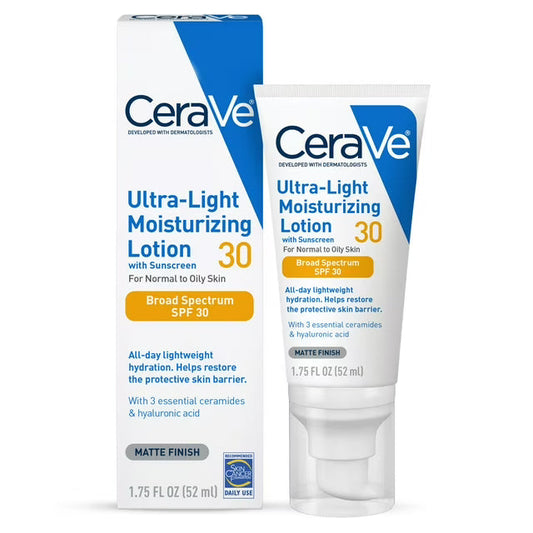 CeraVe Hydrating Face Sunscreen Lotion SPF 30 in 1.7 oz bottle, moisturizing face sunscreen with sun protection.