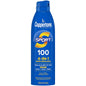 Coppertone Sport Sunscreen Spray SPF 100 bottle, outdoor use, sun protection, with spray nozzle, on a white background.