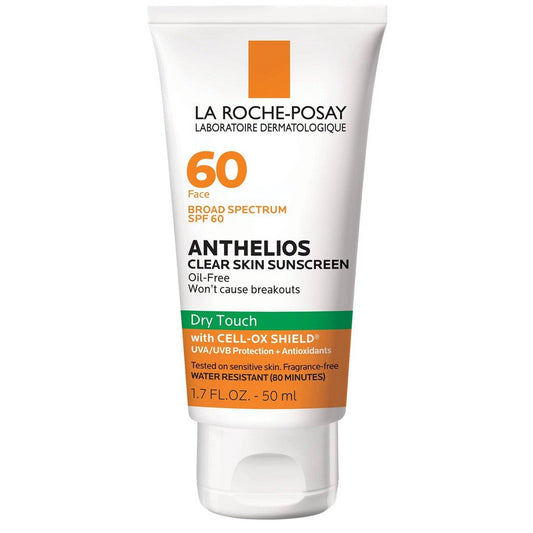 La Roche-Posay Anthelios Clear Skin Dry Touch Face Sunscreen SPF 60, oil-free, 1.7 oz bottle with pump applicator