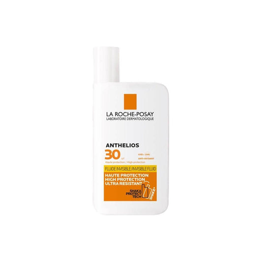 La Roche-Posay Anthelios Invisible Fluid SPF 30 sunscreen in 50ml bottle, smooth, lightweight formula for everyday sun protection
