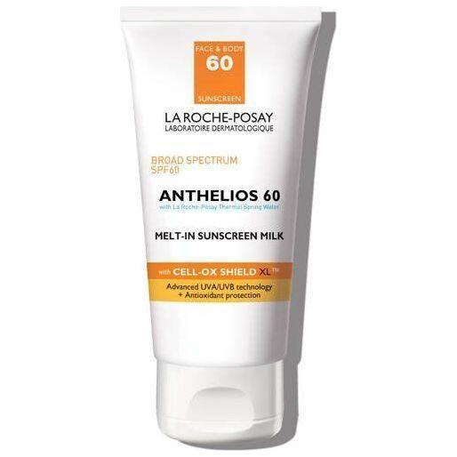 La Roche-Posay Anthelios Melt In Milk Sunscreen SPF 60 for face and body in 3 fl oz bottle, creamy lotion texture