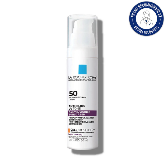 La Roche-Posay Anthelios UV Tone SPF 50 sunscreen in a 1.7 fl oz tube, designed for broad-spectrum sun protection.