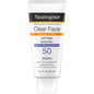 Neutrogena Oil-Free Clear Face Sunscreen Broad Spectrum SPF 50 in 3 fl oz bottle, providing lightweight sun protection