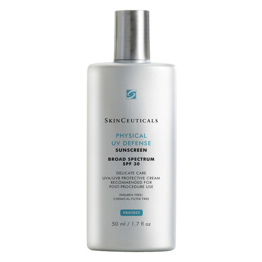 SkinCeuticals Physical UV Defense SPF 30 broad spectrum sunscreen in 1.7 oz bottle, designed to protect skin from sun damage
