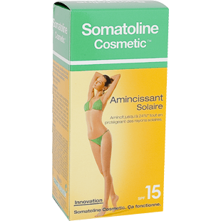 Somatoline Cosmetic Solaire SPF 15+ sunscreen in a 150 ml bottle, designed for sun protection and skin care.