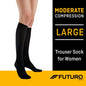 Futuro™ moderate compression trouser socks for women in black, large size, designed for support and improved circulation.