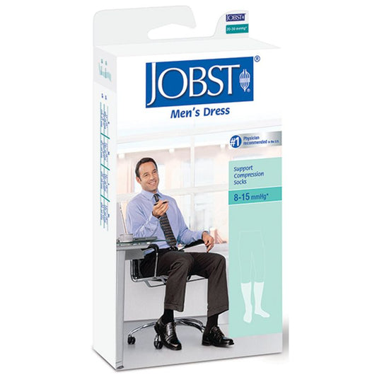 Jobst Men's Dress Knee High 8-15 Support Socks in khaki, closed toe, medium, designed for leg support and compression.