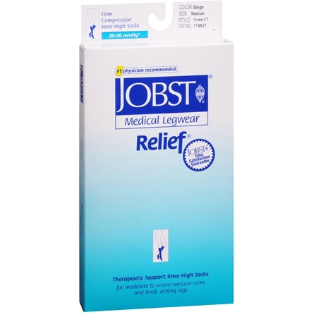 Jobst Relief knee-high compression socks in beige, closed toe, 20-30 mmHg, medium support for leg and vein health.
