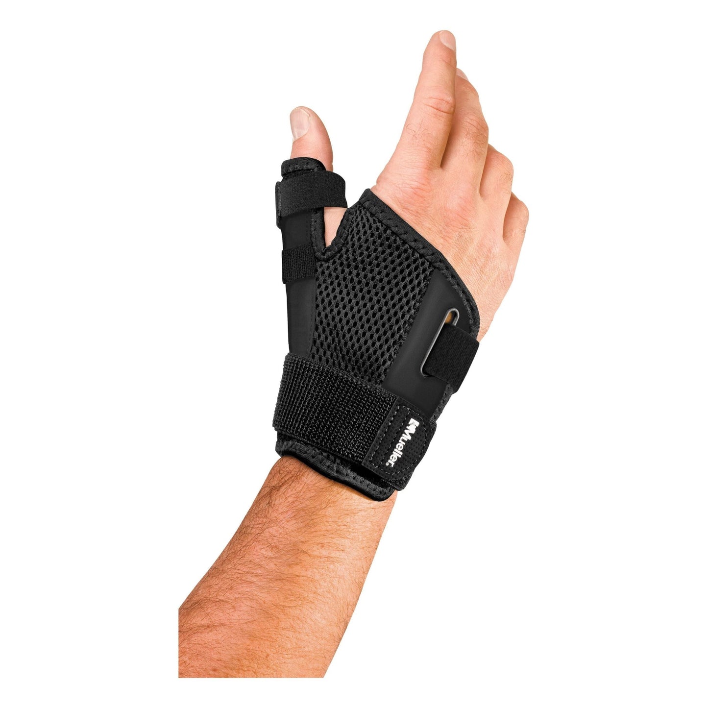 Mueller Reversible Thumb Stabilizer supports and stabilizes the thumb, designed for maximum support, one size fits most.
