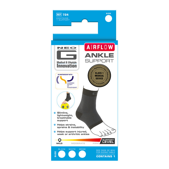 Neo G Airflow Ankle Support Brace in small size, supportive brace designed to stabilize and protect the ankle.