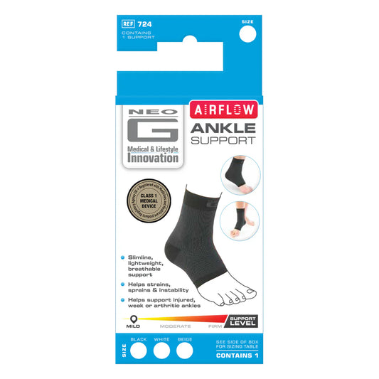 Neo G Airflow Compression Ankle Support XL, breathable brace designed for ankle stability and support.