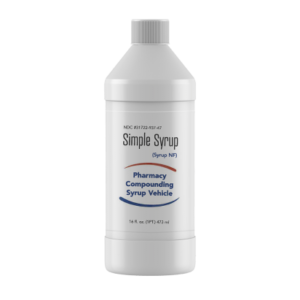 Clear bottle of Pasteur Pharmacy Simple Syrup with a white cap, labeled as a versatile syrup for cooking and beverages.