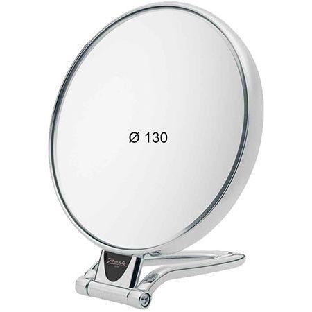 Silver Janeke table mirror with 3x magnification, 13 cm diameter, reflecting a sleek, modern design for makeup or grooming.