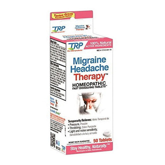 Pasteur Pharmacy TRP Company migraine headache therapy tablets in a blister pack, designed for migraine relief.