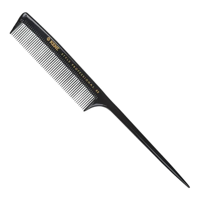 Kent Tail Comb 210mm, pastel blue plastic tail comb with fine and wide teeth for styling and sectioning hair.
