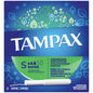 Tampax cardboard applicator super absorbency tampons with white cardboard applicator and tampons in packaging.