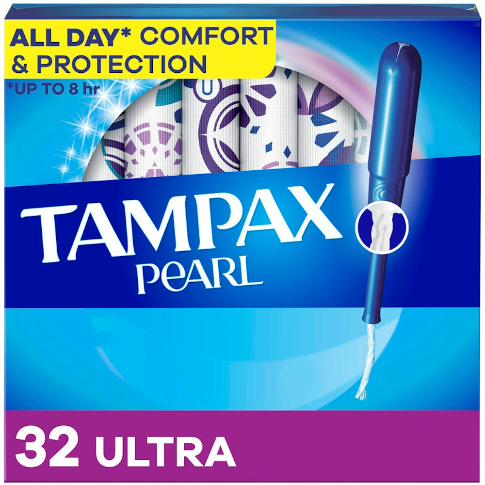Tampax Pearl Ultra Absorbency Tampons with LeakGuard Braid, unscented, in a 36-count package, by Pasteur Pharmacy.