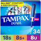 Triple pack of Tampax Pearl plastic tampons, unscented, with super, super plus, and ultra absorbency, 34 count, by Pasteur Pharmacy