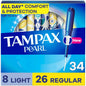 Tampax Pearl Unscented Tampons with LeakGuard Braid, Light/Regular absorbency, duo pack, 34 count, for discreet menstrual protection