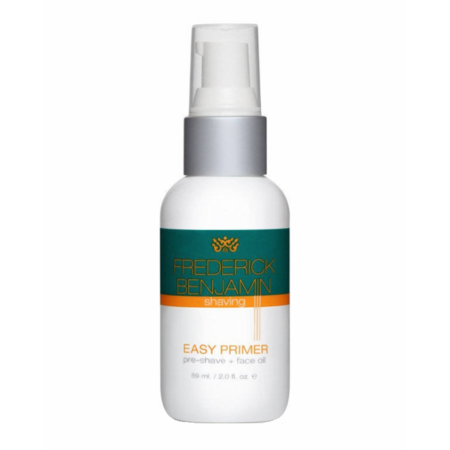 Frederick Benjamin Easy Primer Pre-Shave Face Oil in a 2 oz bottle, part of Pasteur Pharmacy's skincare and shaving products.