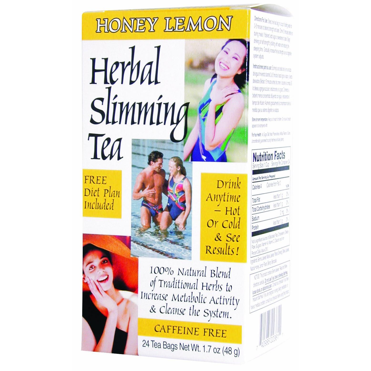 21st Century Herbal Slimming Tea with Honey Lemon by Pasteur Pharmacy, 24 tea bags in packaging, fresh lemon and honey infused tea.