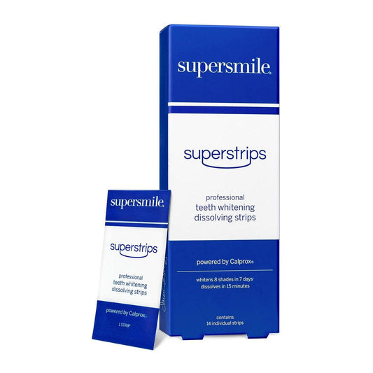 Supersmile Superstrips teeth whitening dissolving strips by Pasteur Pharmacy, package of 14 for brightening teeth.