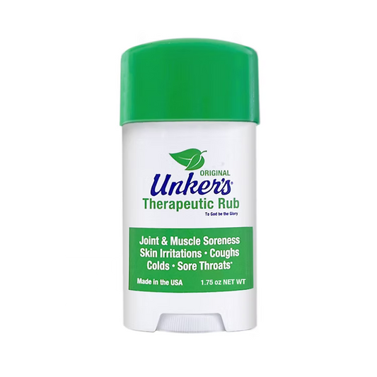 Unker's Therapeutic Rub No-Mess Stick by Pasteur Pharmacy, 1.75 oz, portable herbal muscle pain relief stick.