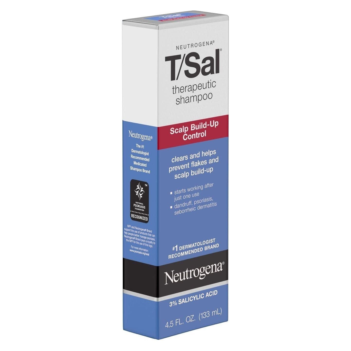 Neutrogena T/Sal Scalp Build-Up Control Therapeutic Shampoo in a 4.5 fl oz bottle, designed to soothe and cleanse the scalp.