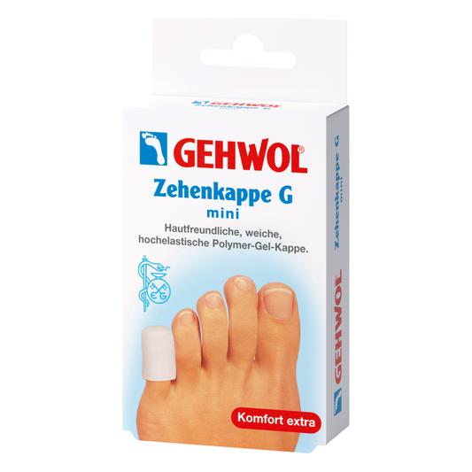 Two Gehwol Mini Toe Caps from Pasteur Pharmacy designed to protect toes and prevent blisters.