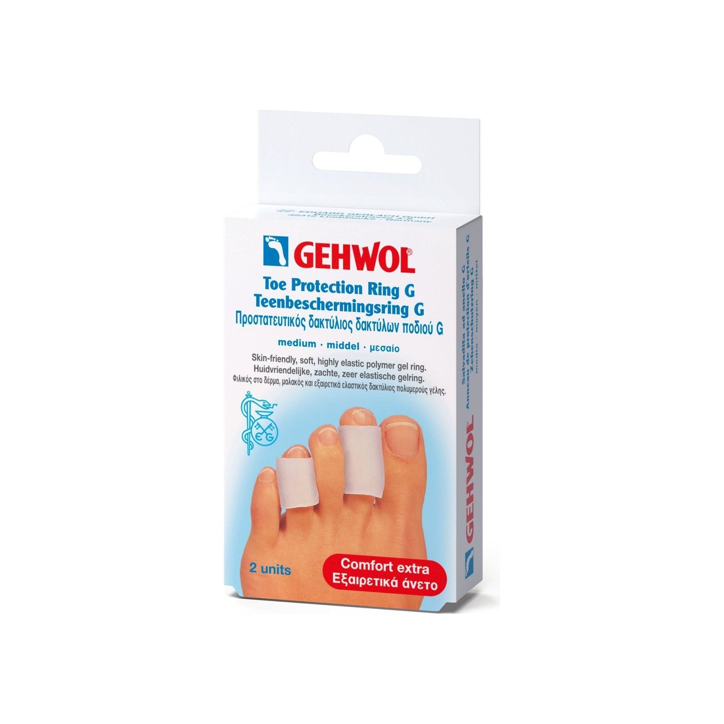 Gehwol Toe Protection Ring G Medium, set of 2, soft silicone toe cushions to prevent chafing and protect toes.
