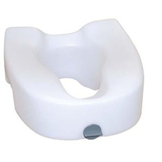 Drive Medical premium plastic raised toilet seat with lock, elongated, designed for comfort and stability in toilet and bidet seats.