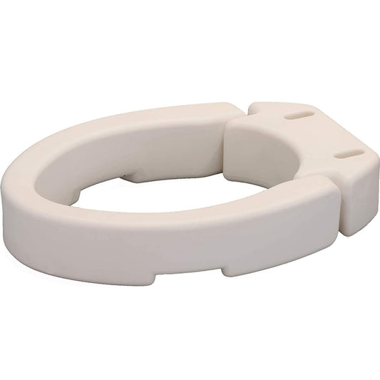 Hinged toilet seat riser from Nova Ortho-Med, INC. designed for comfort and support on standard toilet seats, shown with open lid.